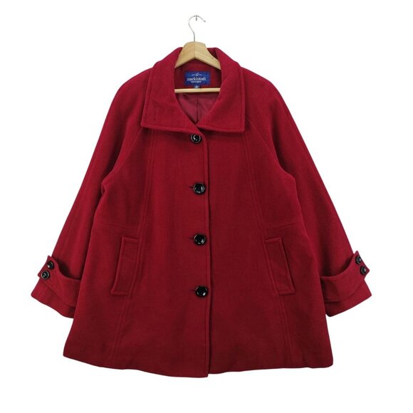 Mackintosh Red Wool-Blend Lined Coat w/Pockets Size S Peacoat Single Breasted - Picture 2 of 11